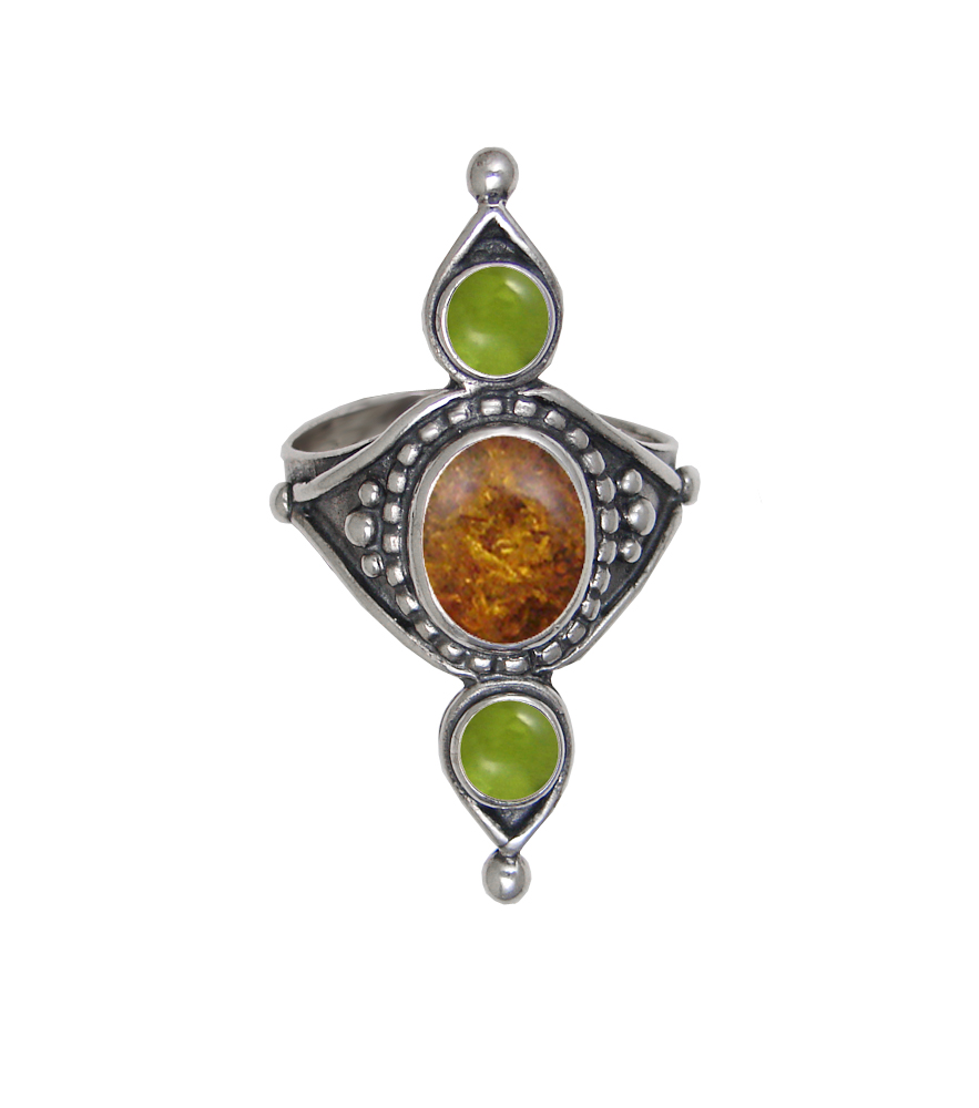 Sterling Silver Royal Ring With Amber And Peridot Size 6